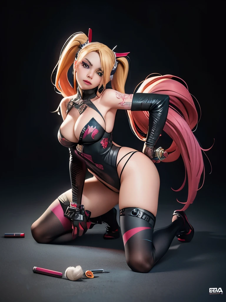 (best quality,4k,highres,masterpiece:1.2),ultra-detailed,realistic:1.37,full body shot,photorealistic Harley Quinn, pose from various angle, vibrant colors, sharp focus, dynamic lighting, detailed outfit, makeup, provocative expression, intricate tattoos, detailed facial features, elaborate props, contrasting background, cinematic composition, intense gaze, confident stance, seductive atmosphere, professional photography, studio lighting, grungy aesthetic, comic book style BREAK
Perfect anatomy.
perfect hair.
perfect .
perfect body.
perfect hands.
perfect face.
perfect eyes.
accurate.
anatomically correct.
BREAK
Sony A9 II and a 85mm f/1.8 GM lens.