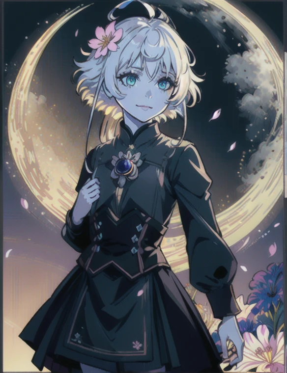 masterpiece, best quality,
1girl, (colorful),(finely detailed beautiful eyes and detailed face),cinematic lighting,bust shot,extremely detailed CG unity 8k wallpaper,white hair,solo,smile,intricate skirt,((flying petal)),(Flowery meadow)
sky, cloudy_sky, building, moonlight, moon, night, (dark theme:1.3), light, fantasy,