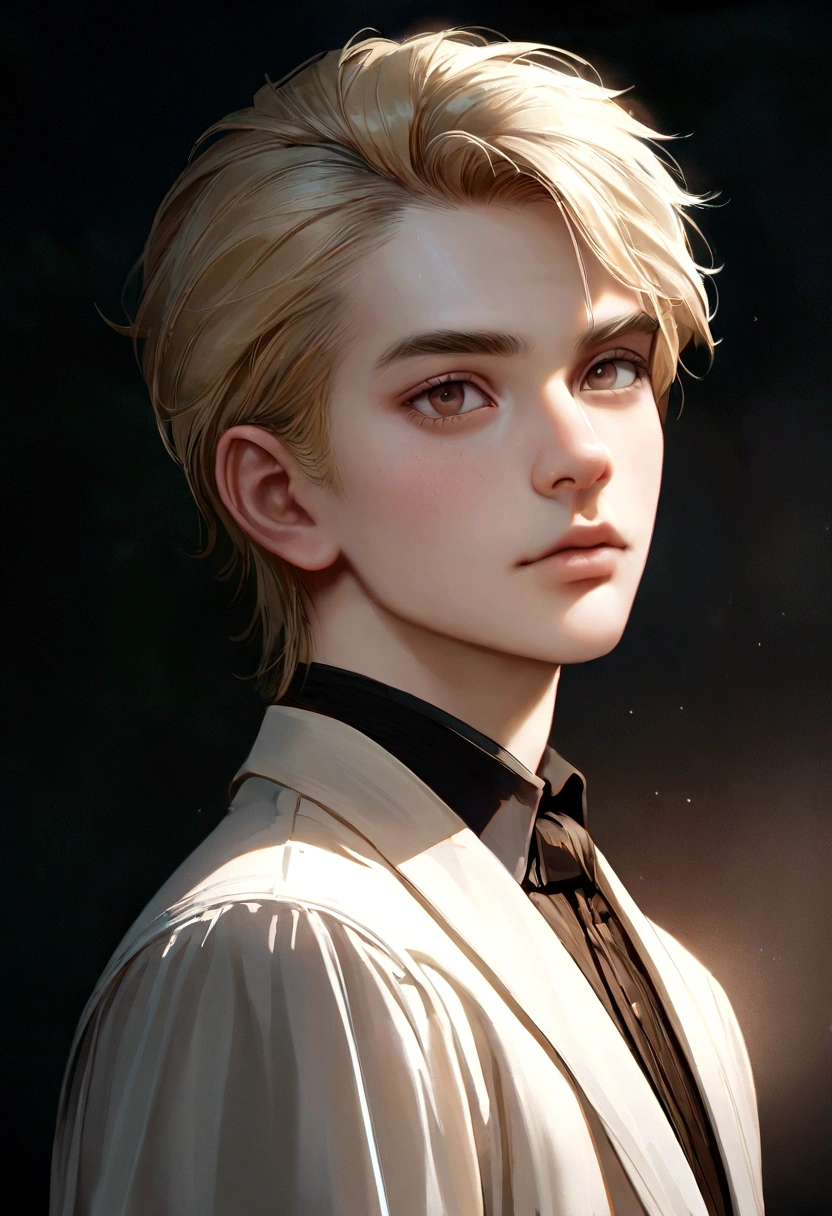 fot, Young male perfection, 18 years old, strong chin, no cleft chin, fleshy lips, roman nose, Short blonde hair, hazel eyes, hyperrealisti, 8k --v 4
