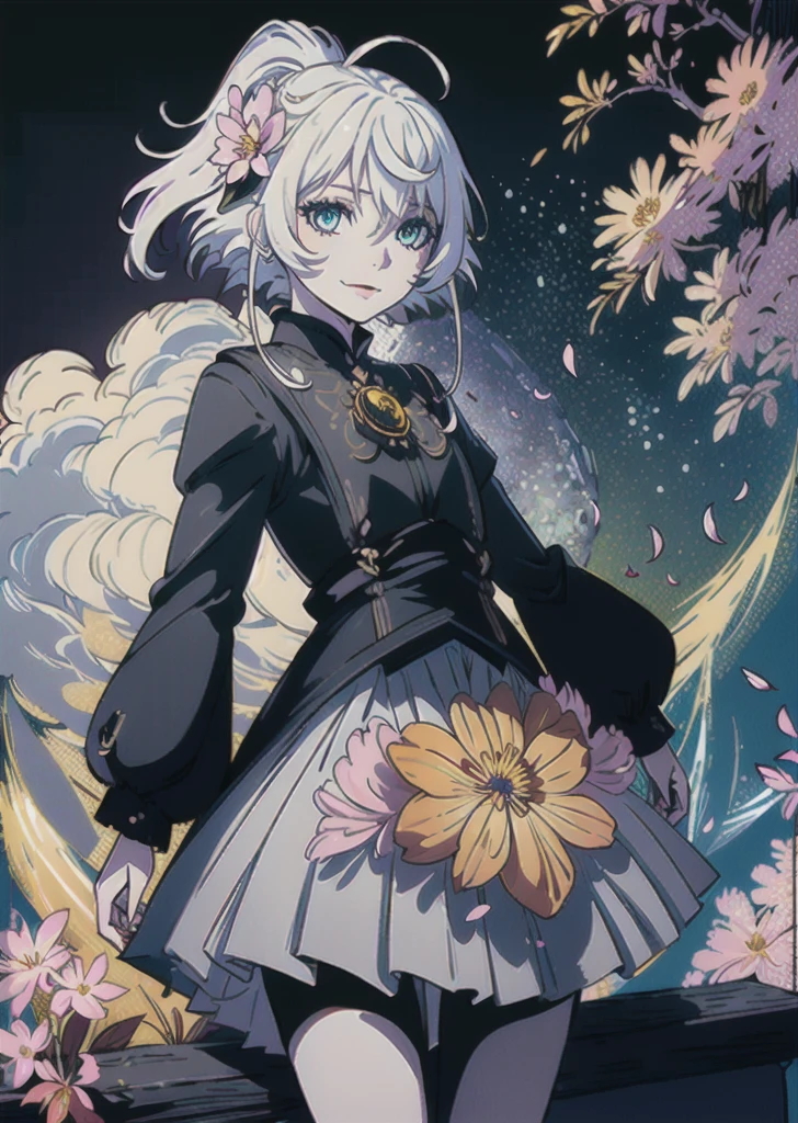 masterpiece, best quality,
1girl, (colorful),(finely detailed beautiful eyes and detailed face),cinematic lighting,bust shot,extremely detailed CG unity 8k wallpaper,white hair,solo,smile,intricate skirt,((flying petal)),(Flowery meadow)
sky, cloudy_sky, building, moonlight, moon, night, (dark theme:1.3), light, fantasy,
