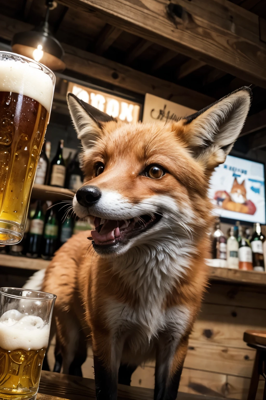cheerful foxes toasting beer with cruise symbol