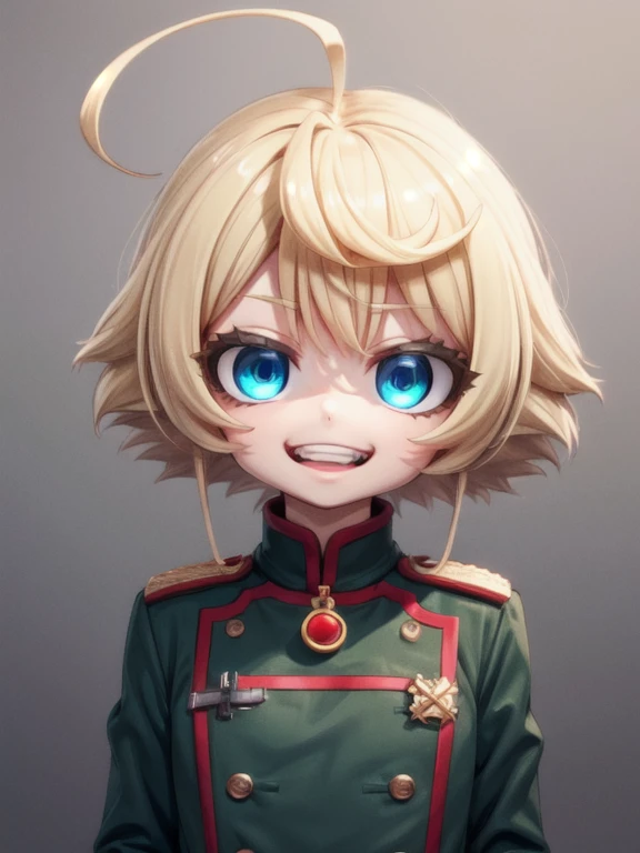 1 girl, cute, (looking at viewer:1.0), adorabel girl, cute face, details sky, handsome, juvenile, ((masterpiece:1.4, best quality)), multiple details, eyeshadow, (full shot:1.5), gradiant eyes,
lora:add_detail:0.8>, evil,
blonde hair, ahoge, short hair,military uniform, TanyaTheEvil, blue eyes, open mouth, crazy eyes, evil grin,