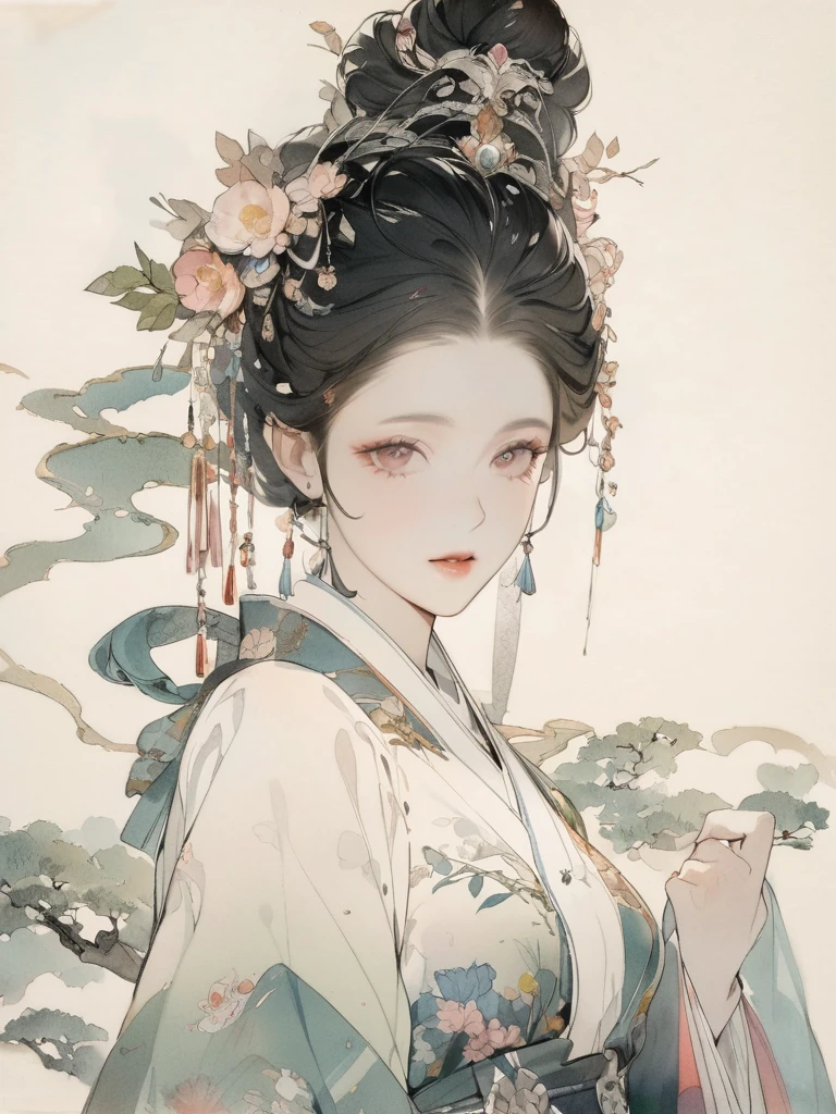 (8K, best quality, masterpiece),1girl, watercolor(medium), {Practical, original photo, Ultra-fine transparent, image, (Influenced by Yoshitaka Amano's style:1.6)}, Practical Light, Delicate skin, (Beautiful slim woman, 25 years old, Court Knight:1.5), Thin legs, Fine particles, Long white hair, Detailed fingers, Thin, sex, Ecstasy expression, 动感sex感的姿势, (巨大有弹sex的坚挺胸部:1.4), (sex感指挥官的盔甲, Long skirt, Long red cape, boots:1.2),(The armor has a larger chest opening;1.6), Exposing breasts, (Arcadia, Flower Storm, Many flowers:1.8), Unobscured,Beautiful scenery, (Flowers, Wind and Moon:1.5)