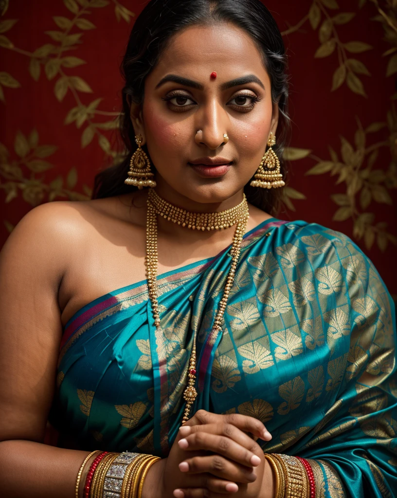 Foto RAW, photorealistic, photography, full body shot, master shot, perfect eyes, goddess like beauty, pierced eyes, perfect thick chubby mallu Desi aunty bhabhi, Wearing a Stanapatta, a chest-band.Saree model, model Photography, Indian saree shoot, Indian traditional wear advertising photography, traditional wear brand shoot, face of Indian actress Sonakshi Sinha, masterpiece, realistic, realism, incredible details, pleasure, photorealism, detailed skin, skin pores, high contrast, photorealistic Artstation 8k HD digital art trend of high definition and detailed realistic skin texture, ultra detail, realistic skin texture, armature, best quality, ultra high definition, (photorealistic:1.4),, high resolution, detail, raw photo, sweat, Re sharp, by Lee Jefferies Nikon D850 Film Stock Photo 4 Kodak Portra 400 Camera F1.6 Lens Rich Color Ultra Real Realistic Realistic Textures Dramatic Lighting Unreal Engine Trending at Art Station Cinestill 800,(pele altamente detalhada: 1.2), 8k UHD, DSLR, soft-lighting, alta qualidade, grain of film, Fujifilm XT3,she didn't like to wear blouse or bra, she is happy to wear only saree, she hates blouse or bra, detailed hairy armpits, hyper realistic skin, skin pores, sweat, veins,