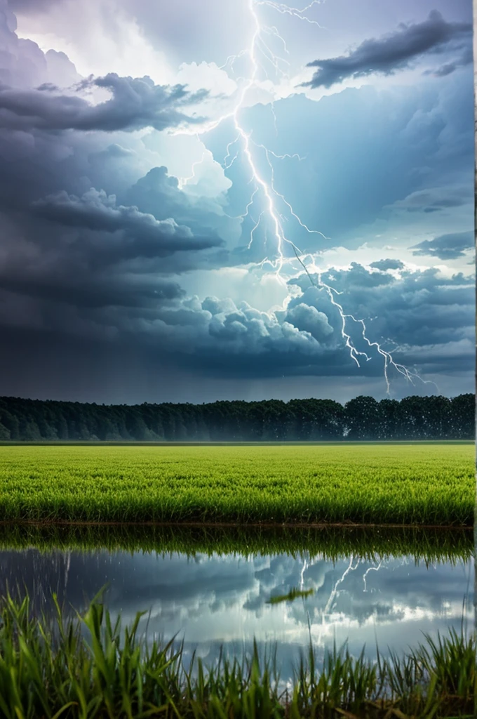 Thunder breaking a mirror in a field with rain