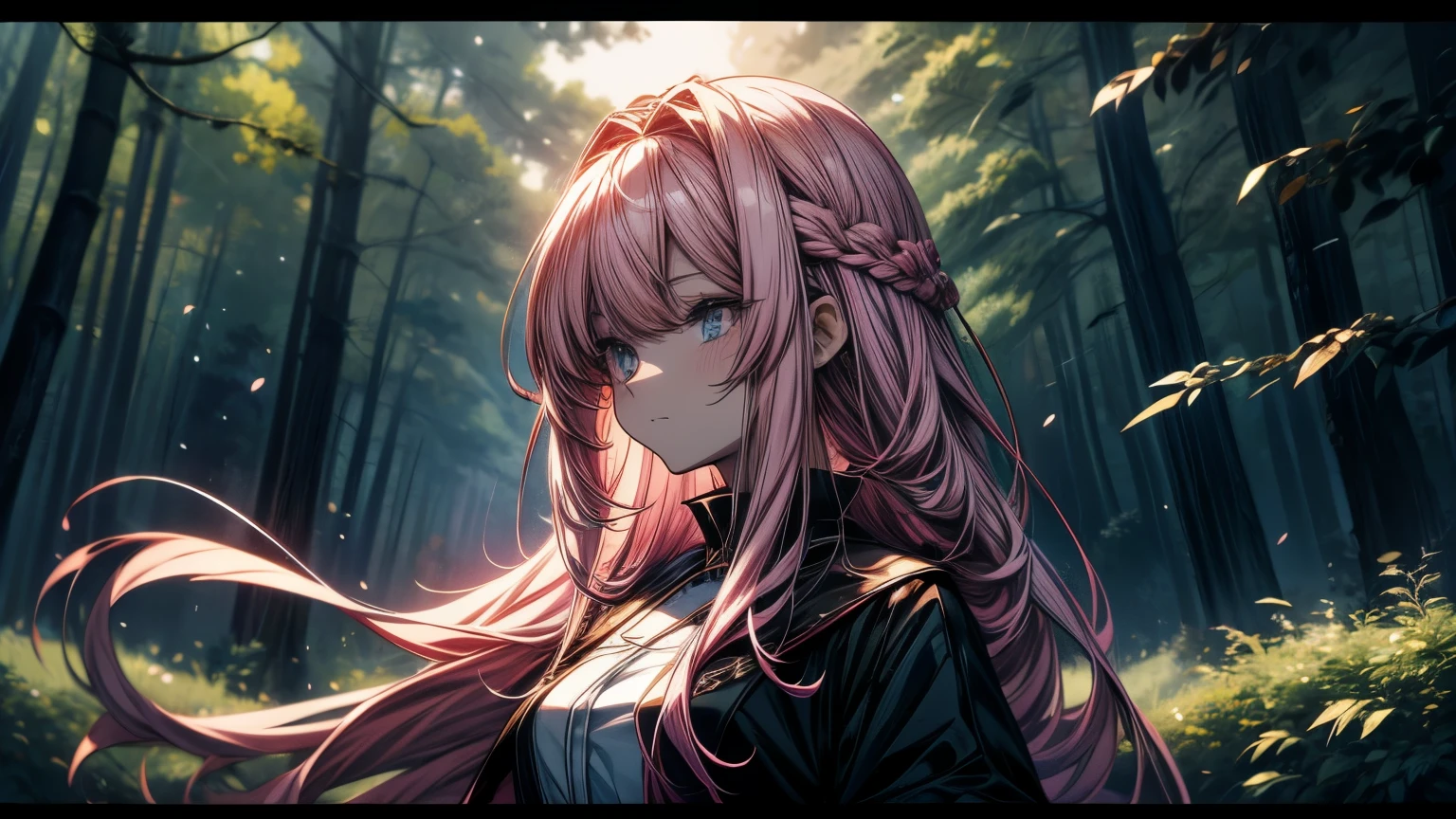 Anime girl with long pink hair and blue eyes standing in a forest., detailed digital anime art, 4K anime style, hermoso portrait animado, portrait, Knights of the Zodiac, , anime art wallpaper 4k, 4k anime art wallpaper, blonde anime girl with long hair, High quality 8K detailed art, anime art wallpaper 8K, pink fur princess, detailed anime art
