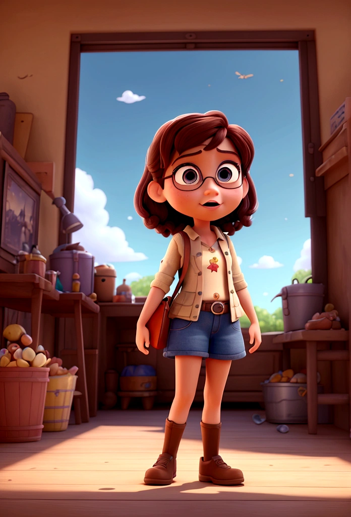 Create a 3D Movie Poster Inspired by Disney Pixar, The scene must be in the digital art style of a country girl