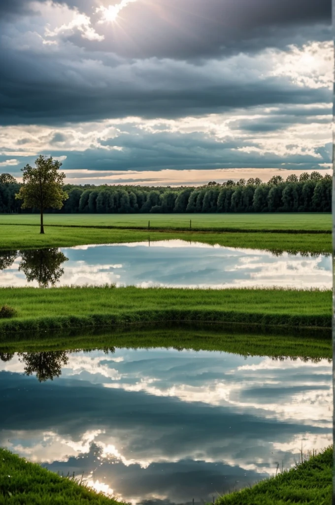 Cloudy day with mirrors in a field
