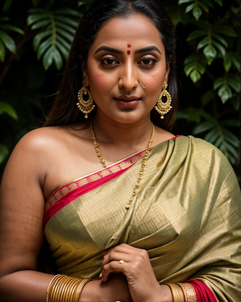 Foto RAW, photorealistic, photography, full body shot, master shot, perfect eyes, goddess like beauty, pierced eyes, perfect thick chubby mallu Desi aunty bhabhi, Wearing a Stanapatta, a chest-band.Saree model, model Photography, Indian saree shoot, Indian traditional wear advertising photography, traditional wear brand shoot, face of Indian actress Sonakshi Sinha, masterpiece, realistic, realism, incredible details,  pleasure, photorealism, detailed skin, skin pores, high contrast, photorealistic Artstation 8k HD digital art trend of high definition and detailed realistic skin texture, ultra detail, realistic skin texture, armature, best quality, ultra high definition, (photorealistic:1.4),, high resolution, detail, raw photo, sweat, Re sharp, by Lee Jefferies Nikon D850 Film Stock Photo 4 Kodak Portra 400 Camera F1.6 Lens Rich Color Ultra Real Realistic Realistic Textures Dramatic Lighting Unreal Engine Trending at Art Station Cinestill 800,(pele altamente detalhada: 1.2), 8k UHD, DSLR, soft-lighting, alta qualidade, grain of film, Fujifilm XT3,she didn't like to wear blouse or bra, she is happy to wear only saree, she hates blouse or bra, detailed hairy armpits, hyper realistic skin, skin pores, sweat, veins, 