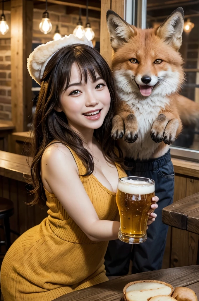 cheerful foxes toasting beer with cruise symbol