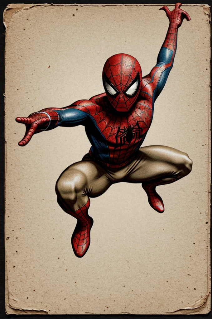 Spiderman drawed in vintage style on beige paper