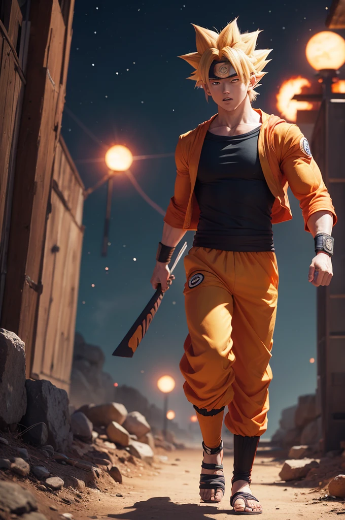 Comic of Goku walking with Naruto and finding Dante's Rebelion sword from Devil May Cry