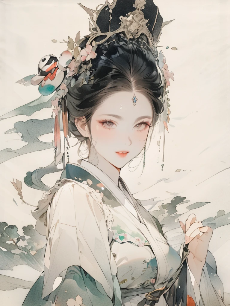 (8K, best quality, masterpiece),1girl, watercolor(medium), {Practical, original photo, Ultra-fine transparent, image, (Influenced by Yoshitaka Amano's style:1.6)}, Practical Light, Delicate skin, (Beautiful slim woman, 25 years old, Court Knight:1.5), Thin legs, Fine particles, Long white hair, Detailed fingers, Thin, sex, Ecstasy expression, 动感sex感的姿势, (巨大有弹sex的坚挺胸部:1.4), (sex感指挥官的盔甲, Long skirt, Long red cape, boots:1.2),(The armor has a larger chest opening;1.6), Exposing breasts, (Arcadia, Flower Storm, Many flowers:1.8), Unobscured,Beautiful scenery, (Flowers, Wind and Moon:1.5), Vivid colors, High contrast
