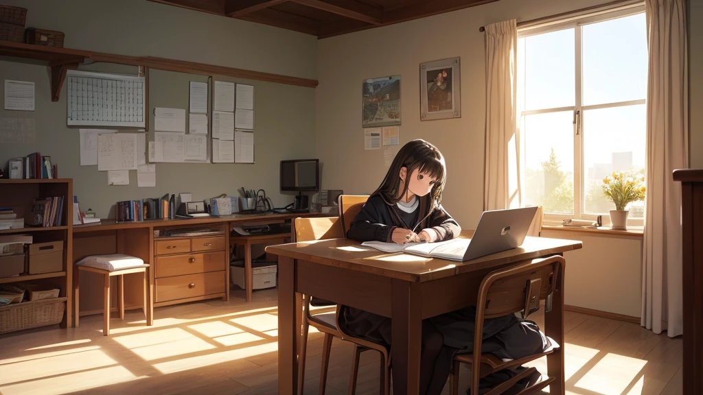 Neko, girl, school room, sleep, younger, (best quality), window, rain