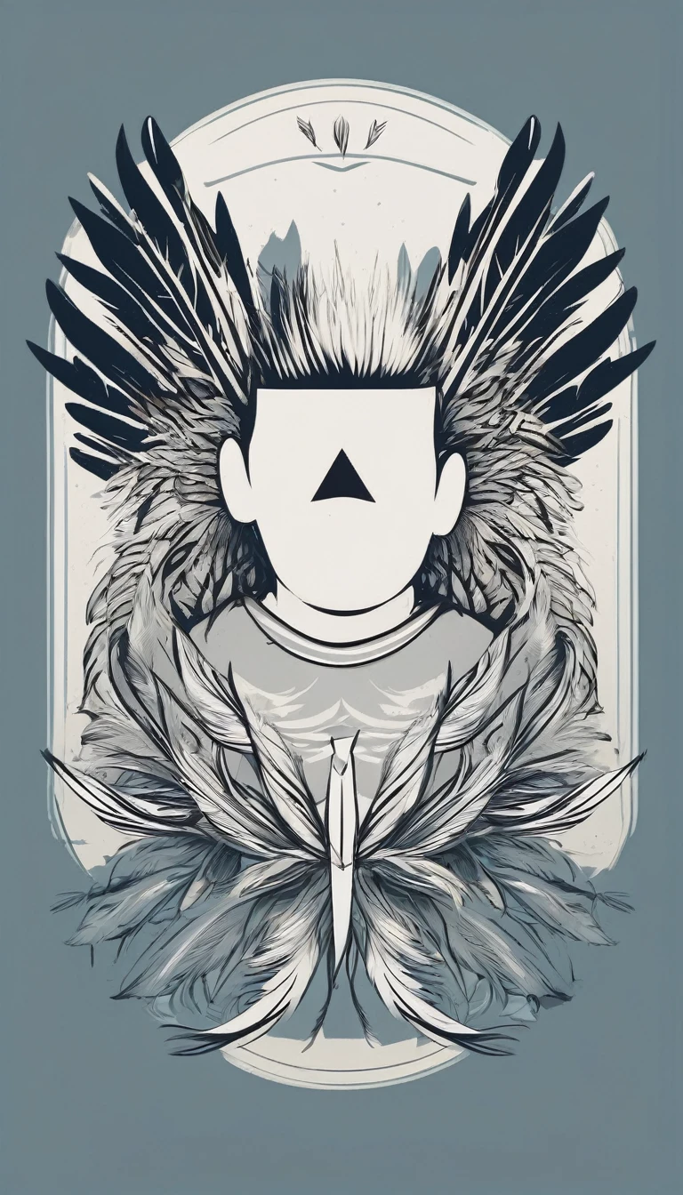 A minimal, modern, simple, cinematic logotype of a boy with a head full of feathers for the brand “Penamemoria" .