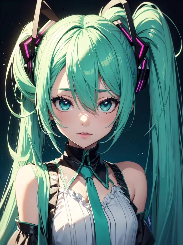 hatsune miku, using green lipstick
