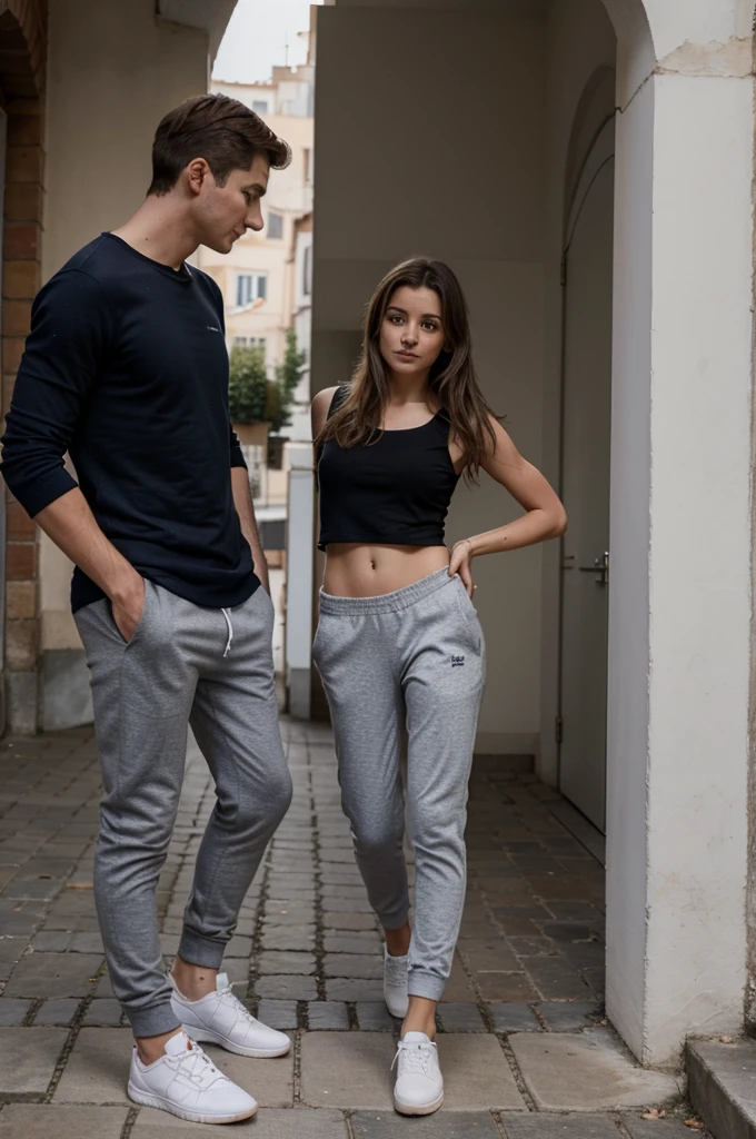 Photo en couple un qui prend la photo femme de 19 ans espagnol en mini jupe garçon de 21 ans espagnol en joggings maigre photo 8k hd
