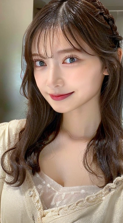 ((Highest quality, 8K, masterpiece :1.3)), One girl, Beautiful woman with slim abdominal muscles: 1.3, (Long Hair, Big Breasts: 1.4), naked: 1.5, Very delicate face, Delicate eyes, double eyelid, smile, Home