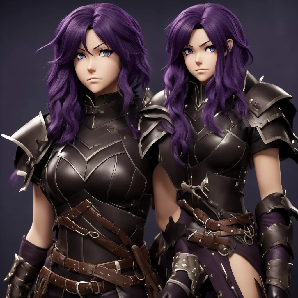a female character for an anime with these characteristics:
- A demi-human bearwoman who only has bear paws and ears - Scar on cheek and neck,Lifeless dark purple eyes and short dark purple hair An extremely tired appearance Above average chest, while the rest of the proportions are average - His clothes are leather armor with iron plates on his chest, shoulders,knees.
put a nice background."