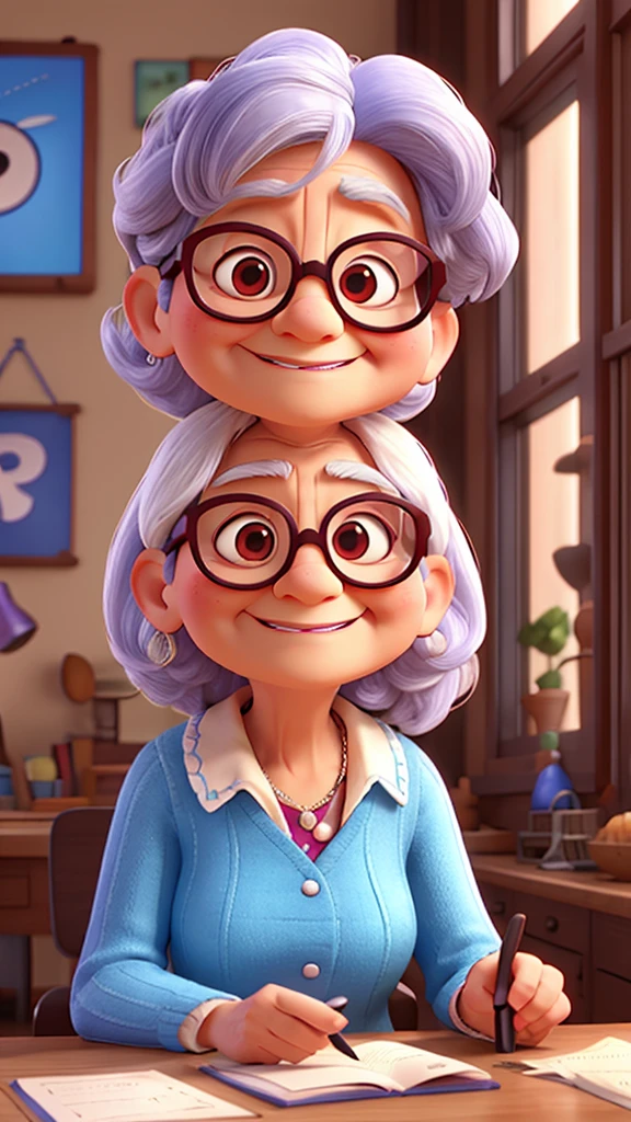 Grandma with glasses、Pixar Style