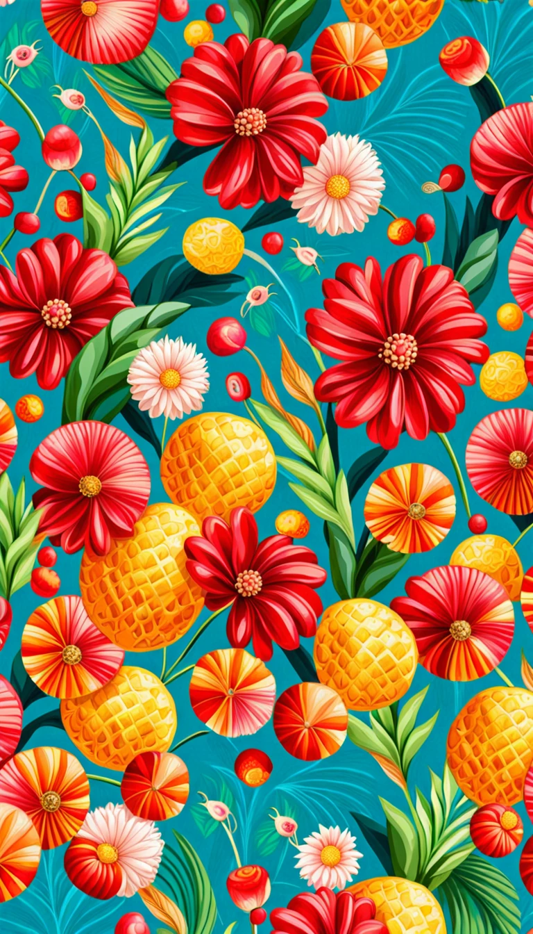 Seas of ((Colourful SUMMER VIBES FLOWER AND FRUIT)) MILLION SMALL ((YELLOW PINEAPPLE, PINK SAKURA)) In the (BLUE DARK COLOR BACKGROUND:2.5) — ocean breeze, sun-bleached driftwood, and a touch of salty sea air. ((GOLDEN stars)) colourful BERRIES, ((YELLOW SMALL STARS)) FRUITs, ((COLORFUL FRUIT)), ((GREEN LEAFY FLORA)), (strawberry), BLUE rose, cherry || (embroidery) seamless pattern, fruit, FRUIT, diamond, pearls, Best quality, masterpiece, ultra high res, (photo realistic:1.4), surrealism, dream-like, ((abstract art)), vector arts, FRUIT, tulips, magnolia, lily rose ((FLOWER, DIAMOND, PEARLS)) a close up of a PINEAPPLE pattern, PINEAPPLE wallpaper, ornate PINEAPPLE, PINEAPPLE pattern, PINEAPPLE explosion, PINEAPPLE! intricate, PINEAPPLE PINEAPPLE, FRUITs colourful, chinoiserie pattern, VECTOR wallpaper, PINEAPPLE renewal, with colourful FRUIT and plants, PINEAPPLE dream, garden FRUITs pattern, PINEAPPLE patterned skin, PINEAPPLE design, PINEAPPLE motives, boho PINEAPPLE vines, (8k, RAW photo, best quality, masterpiece:1.2, Sharp image, vector)