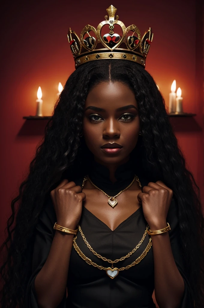 The image of a black heart with a queen&#39;s crown engulfed in flames 