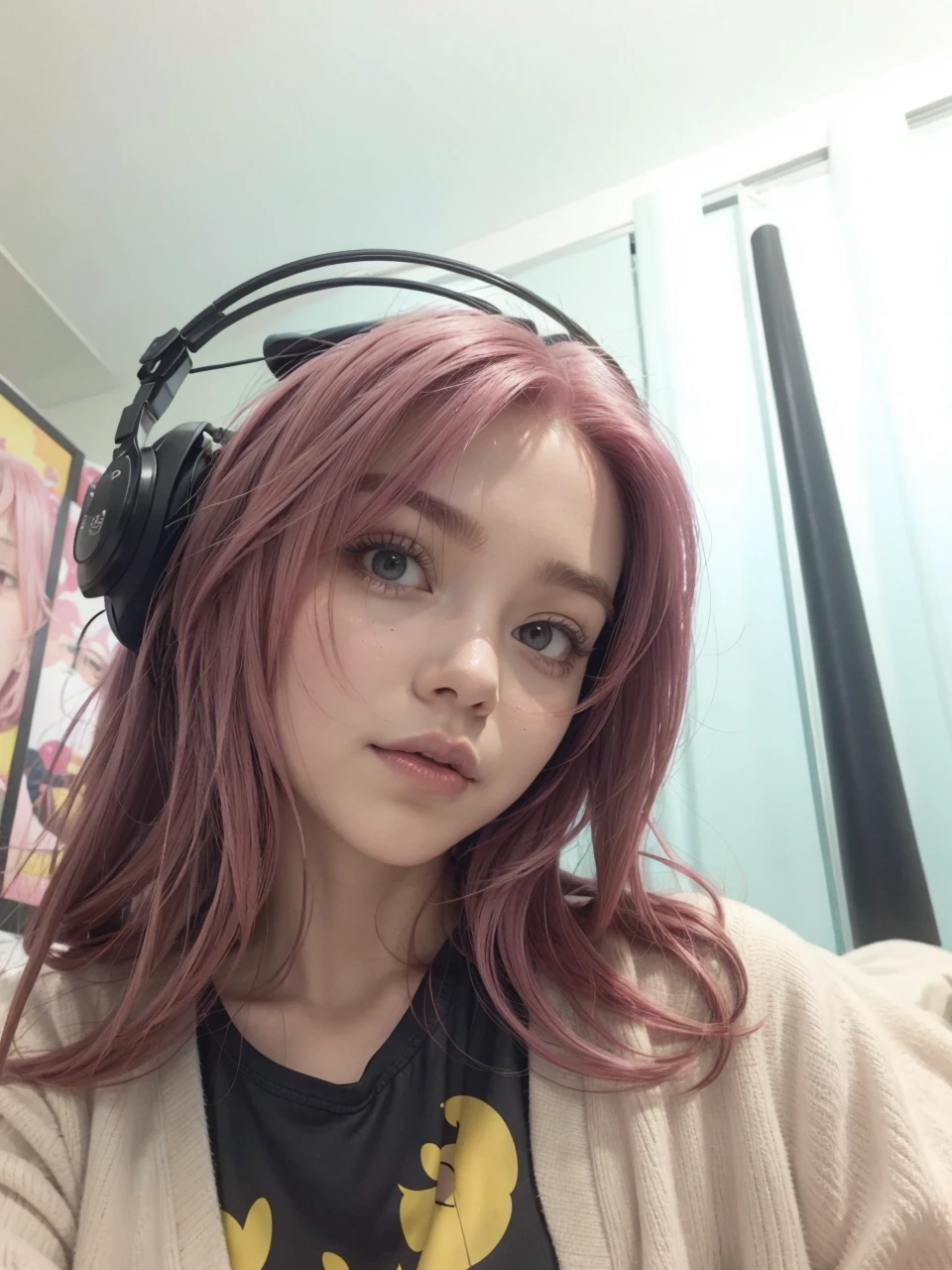 pink hair, breasts big