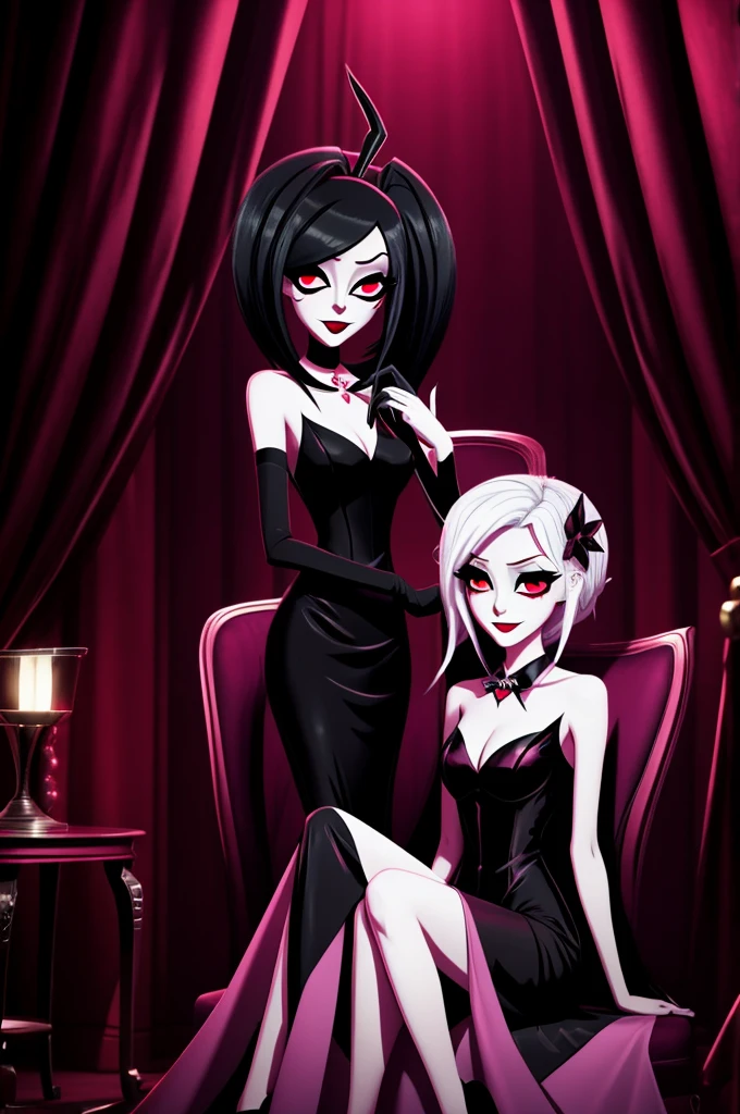 A fusion between the characters Blitzø from Helluva Boss and Alastor from Hazbin Hotel