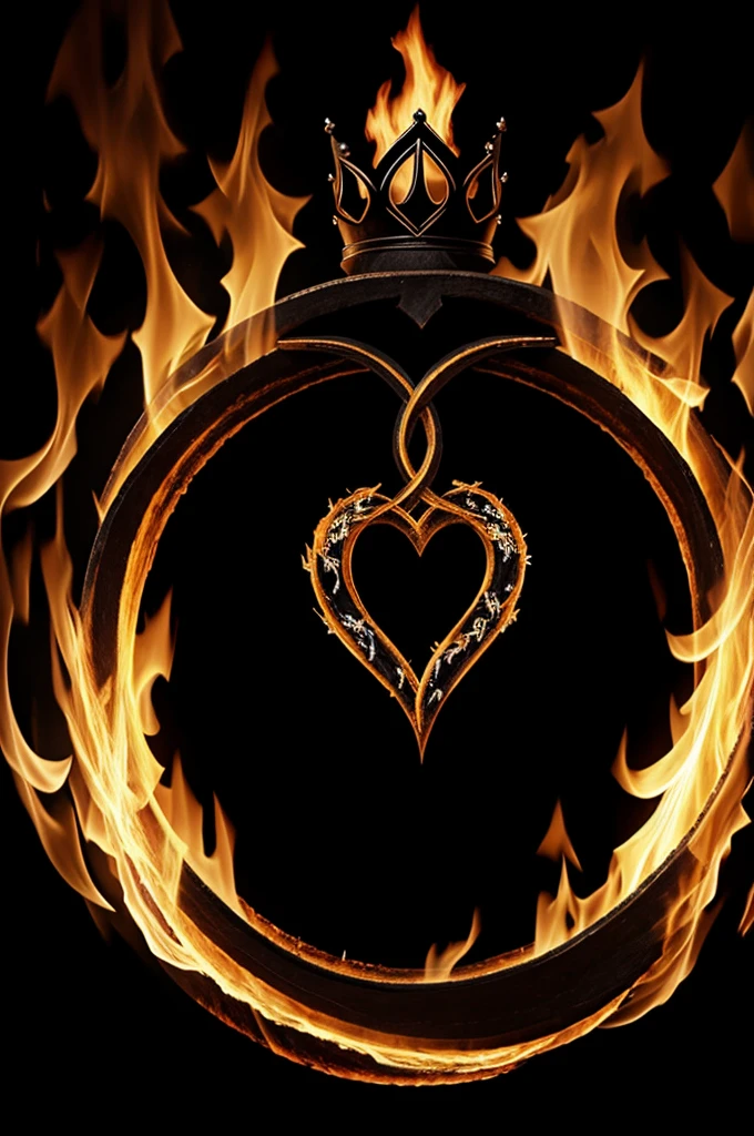 Black HEART with a crown surrounding it and flames of fire making an infinity symbol