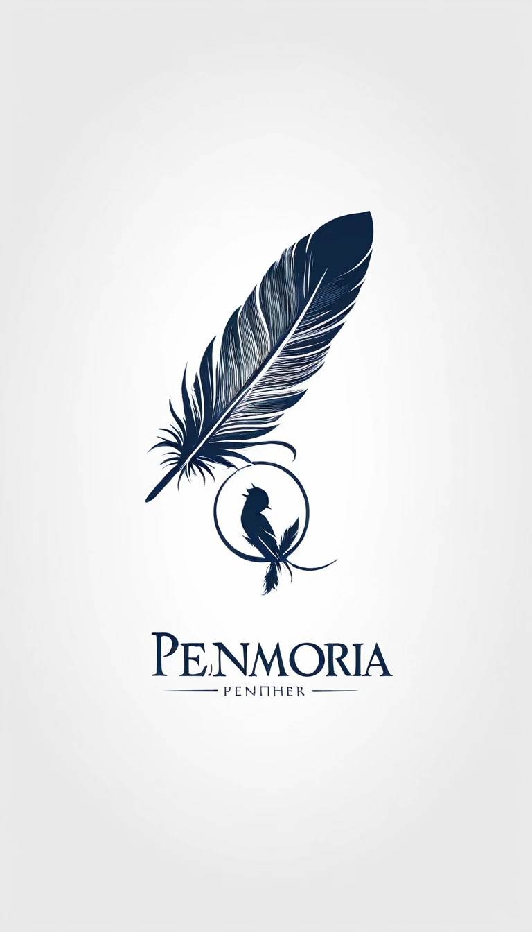 Create a minimal, modern, simple, inspirational, memorable, dream like logo design of a boy and a feather for the brand “Penamemoria".