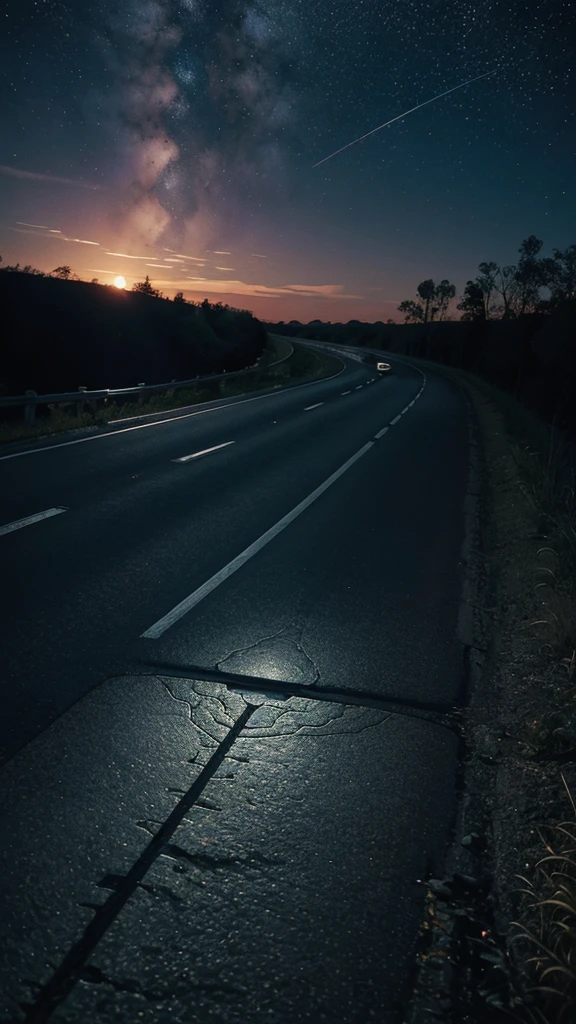 a surreal night, stars, dream, road, lace, dawn, dream, surrealism