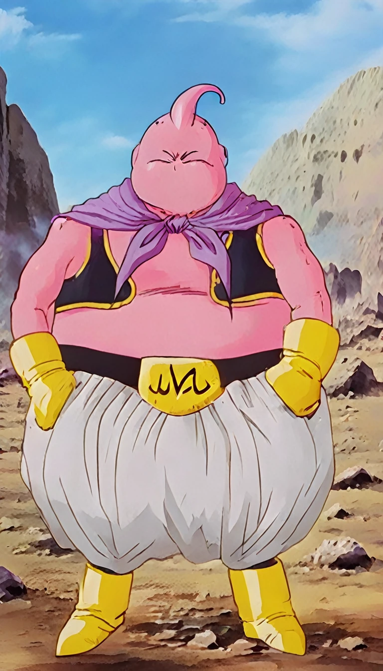 solo, majin buu,short, (musclar:2.5),(angry:2),fighting,in wasteland,destroyed rock,(soft shading), 4k, hi res, ((detailed face, (detailed eyes:1.0), detailed)), (full body), looking at viewer, 1boy, upper body, male focus,white_pants,nude,(topless:1.5),( shirtless:2.5),torn clothes,bare pectorals, fighting stance,
