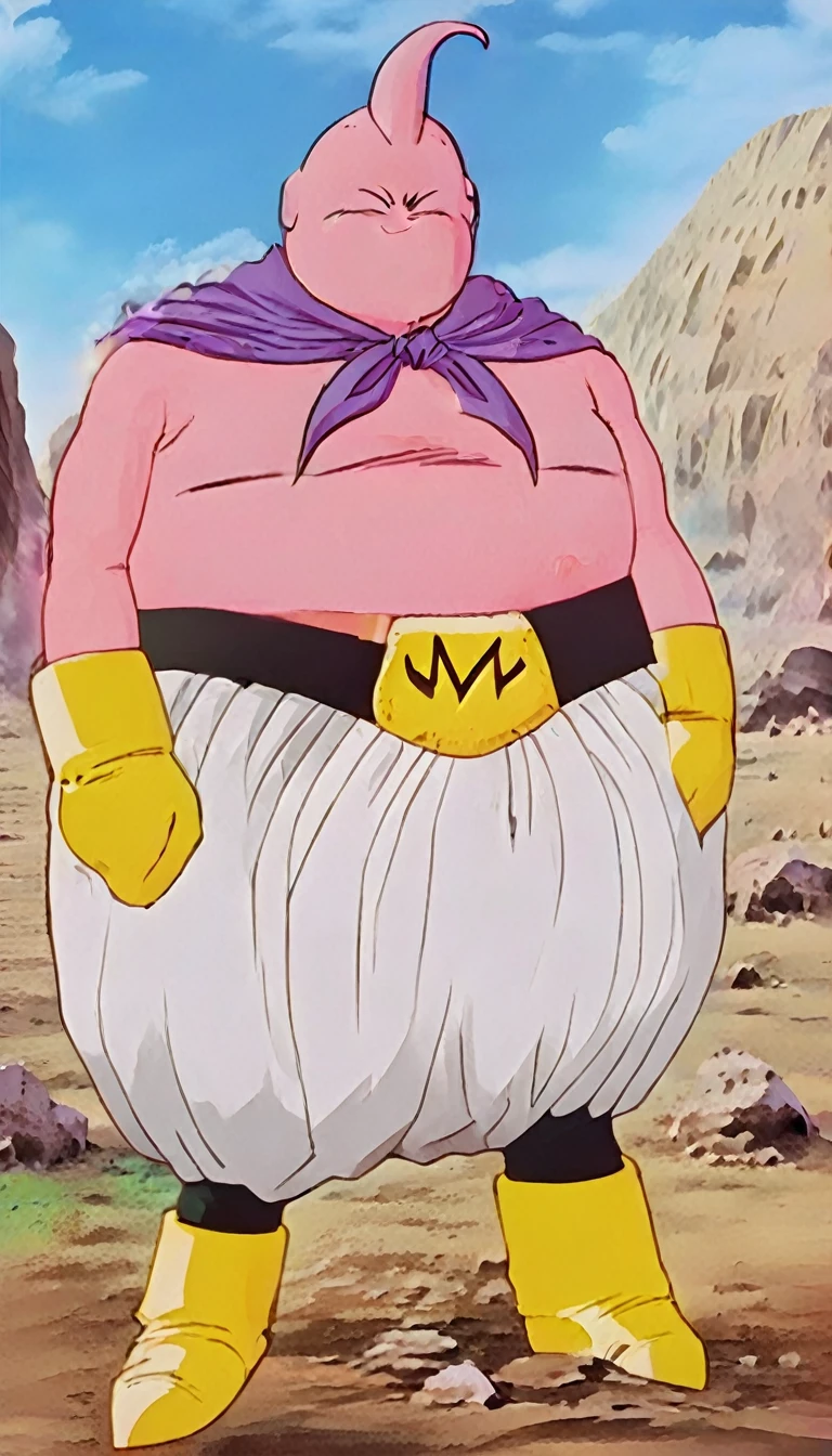 solo, majin buu,short, (musclar:2.5),(angry:2),fighting,in wasteland,destroyed rock,(soft shading), 4k, hi res, ((detailed face, (detailed eyes:1.0), detailed)), (full body), looking at viewer, 1boy, upper body, male focus,white_pants,nude,(topless:1.5),( shirtless:2.5),torn clothes,bare pectorals, fighting stance,
