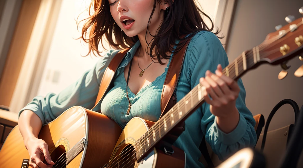 Woman playing guitar and singing