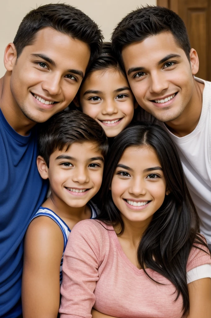 Attractive woman takes photo smiling with her family (7 year old boy brother)