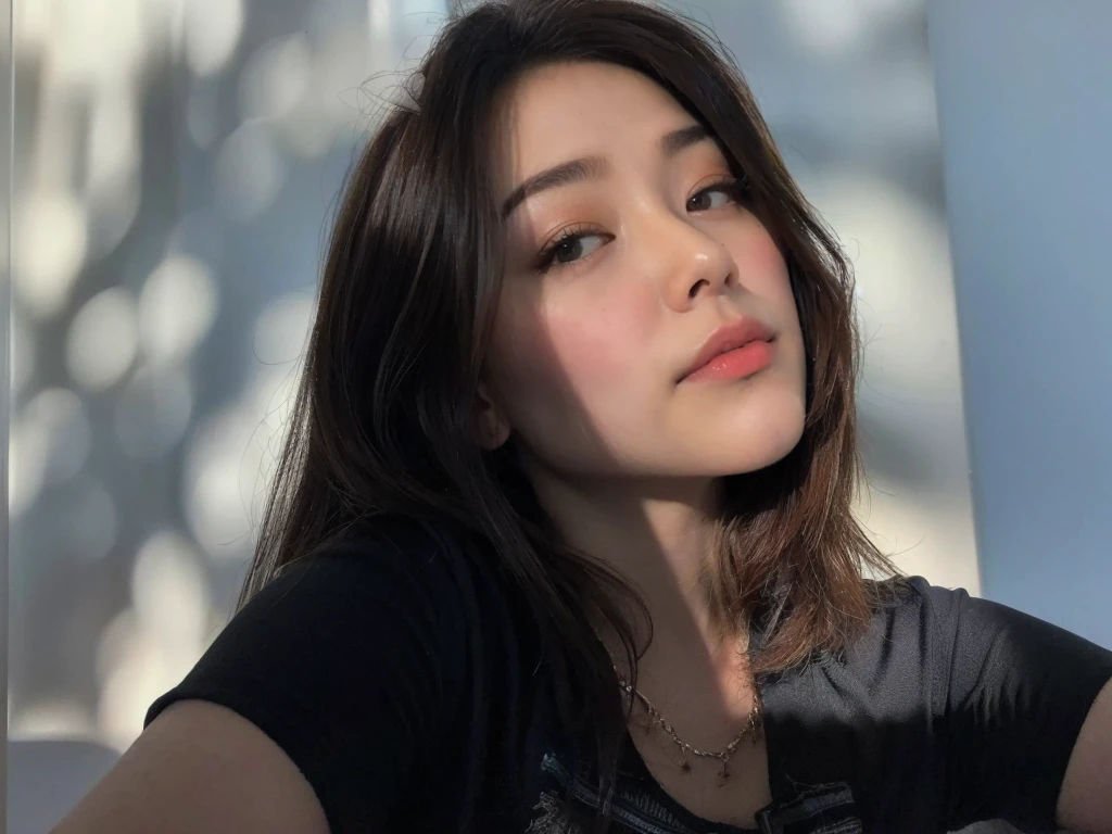(detailed face),VIVID,normal breasts,pretty,sleeveless and turtle neck white silky clothes,4k ,super high resolution ,(photo-realistic: 1.7),gray furniture,