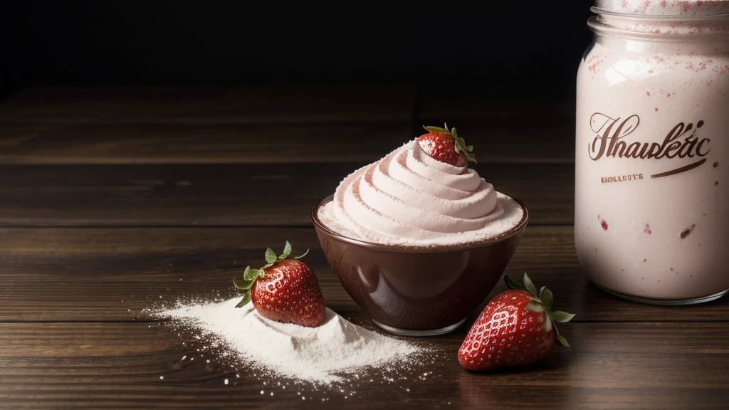 strawberry chocolate with powdered milk filling, cinematic lighting, 1080P, 1080P, HD, 4K, 16k, 1080P, 1080P