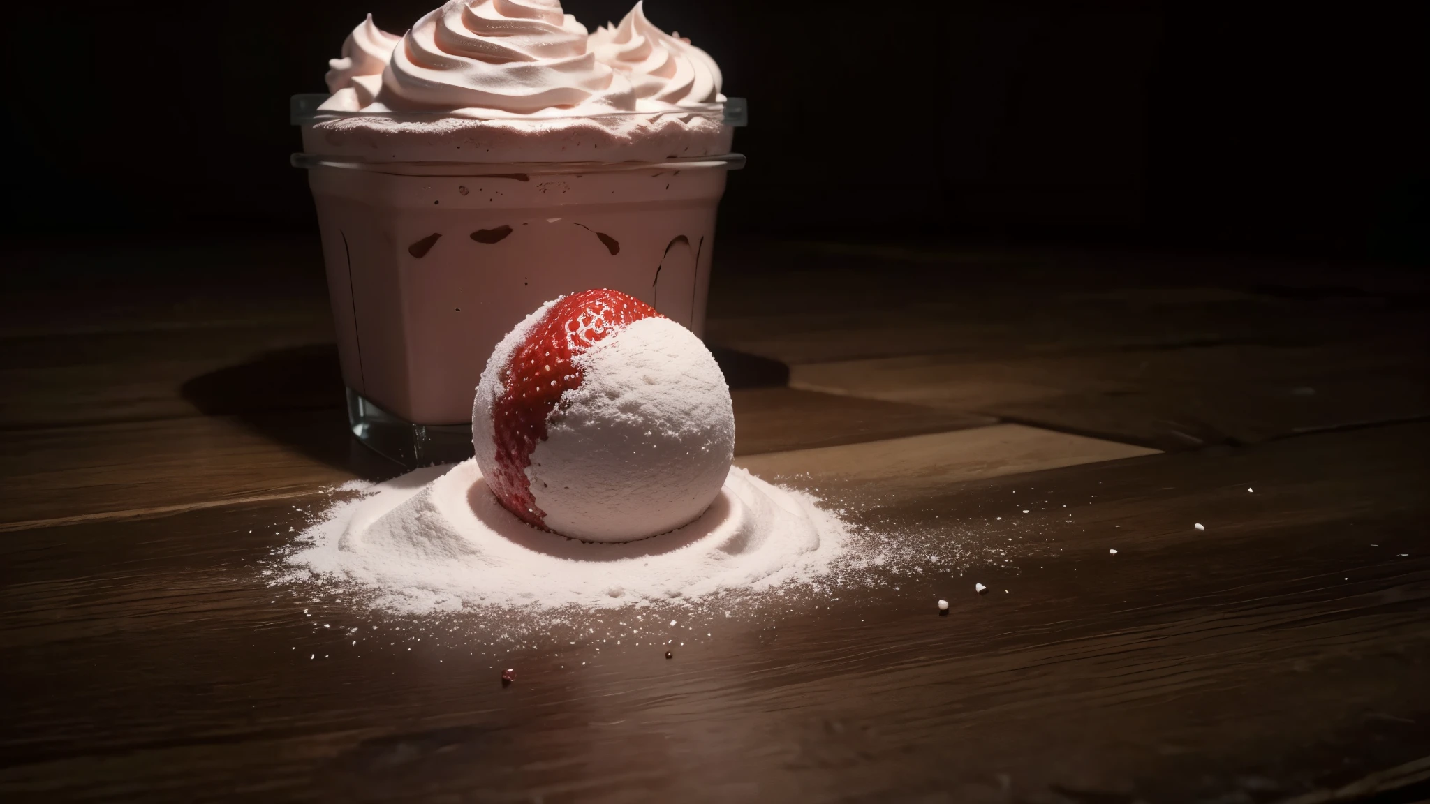 strawberry chocolate with powdered milk filling, cinematic lighting, 1080P, 1080P, HD, 4K, 16K, 1080P, 1080P