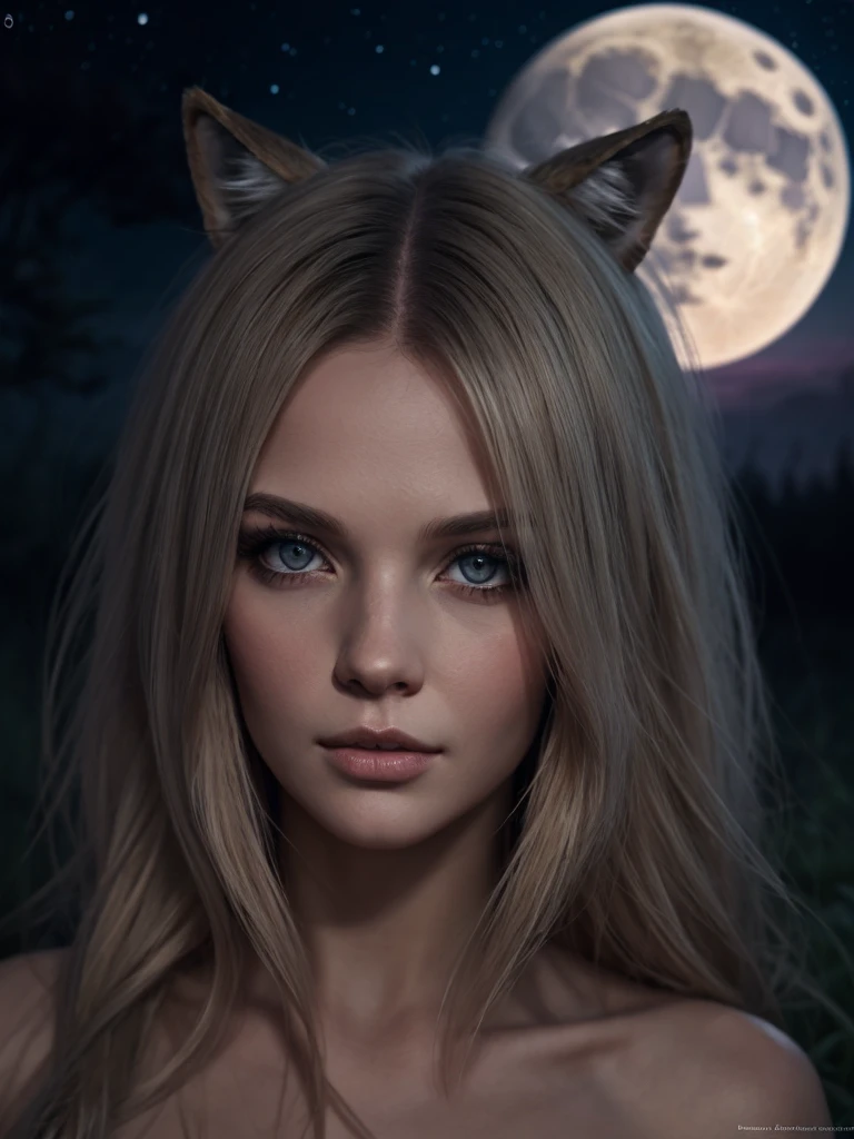 by Wlop, Un énorme loup gris sauvage protégeant une belle fille aux cheveux blonds, forêt enneigée la nuit avec la pleine lune(head of'artwork: 1.5) (photorealistic: 1.1) (bokeh) (best quality) (Detailed skin texture pores hair: 1.1) (complexe) (8K) (hdr) (Background'screen) (Cinematic lighting) (sharpness )
INFO