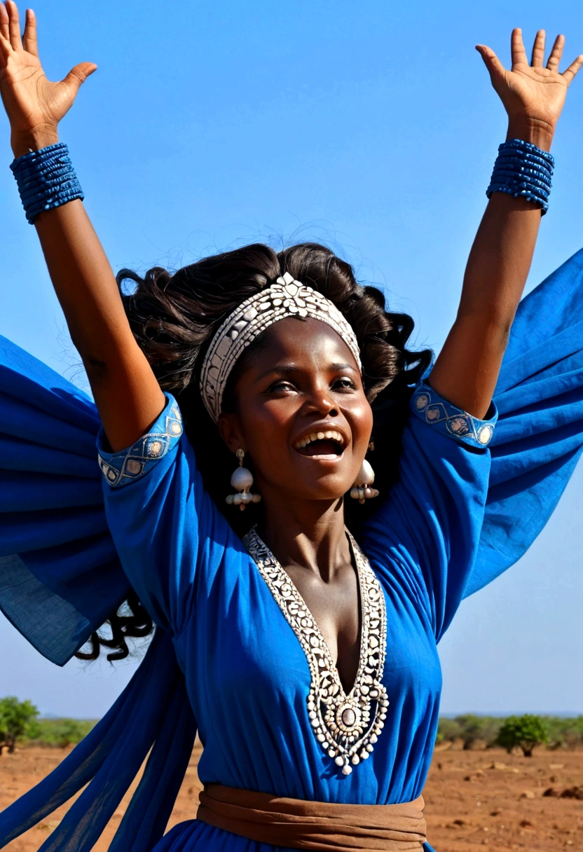 iemanja with open arms dressed in blue