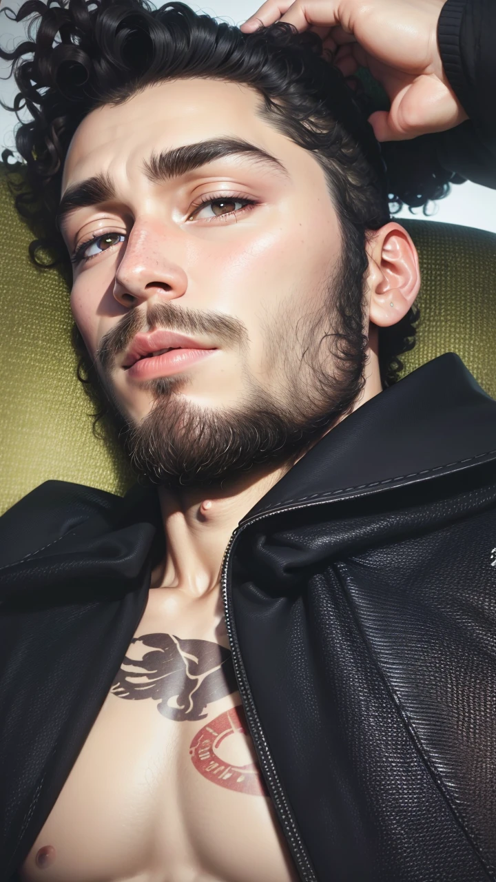 RAW photo, a (potrait:1.2) of a very handsome male, with curly hair (high detailed skin:1.2), 8k uhd, dslr, soft lighting, high quality, film grain, Fujifilm XT3