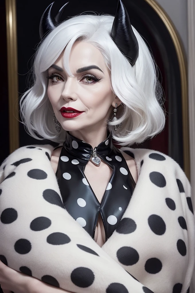 Generate a photo of Cruella Devil from 101 Dalmatians as president of Brazil 