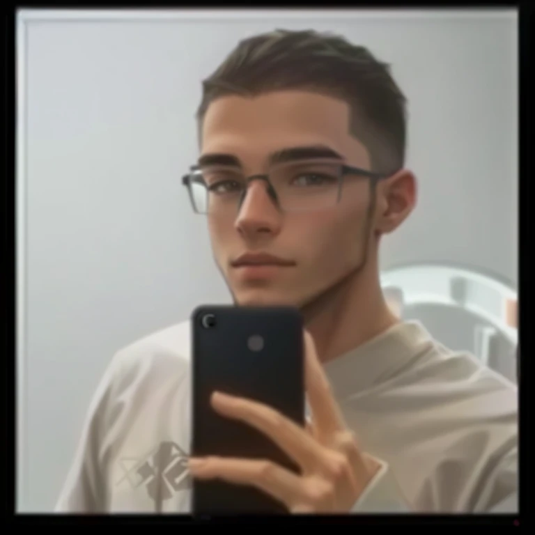 wired man with glasses taking a selfie in the mirror, very low quality image, avatar image, about 19 years old, 1 / frontal image, Zachary Corzine, snapchat photo, profile image, profile pic