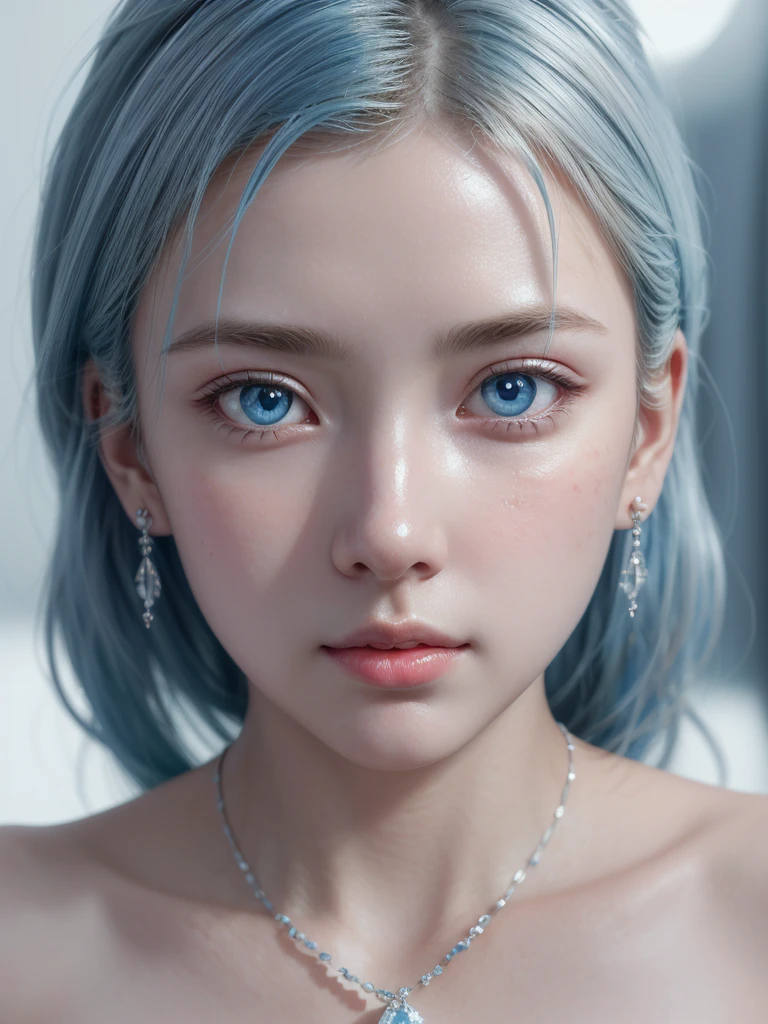 masterpiece, best quality, illustration, sax blue, platinum earrings, platinum necklace, white dress, 1girl, cute, (dynamic lighting:1.2), cinematic lighting, delicate facial features, detailed eyes, sharp pupils, realistic pupils, depth of field, bokeh, sharp focus, (hyper-detailed, bloom, glow:1.4), many small gems
