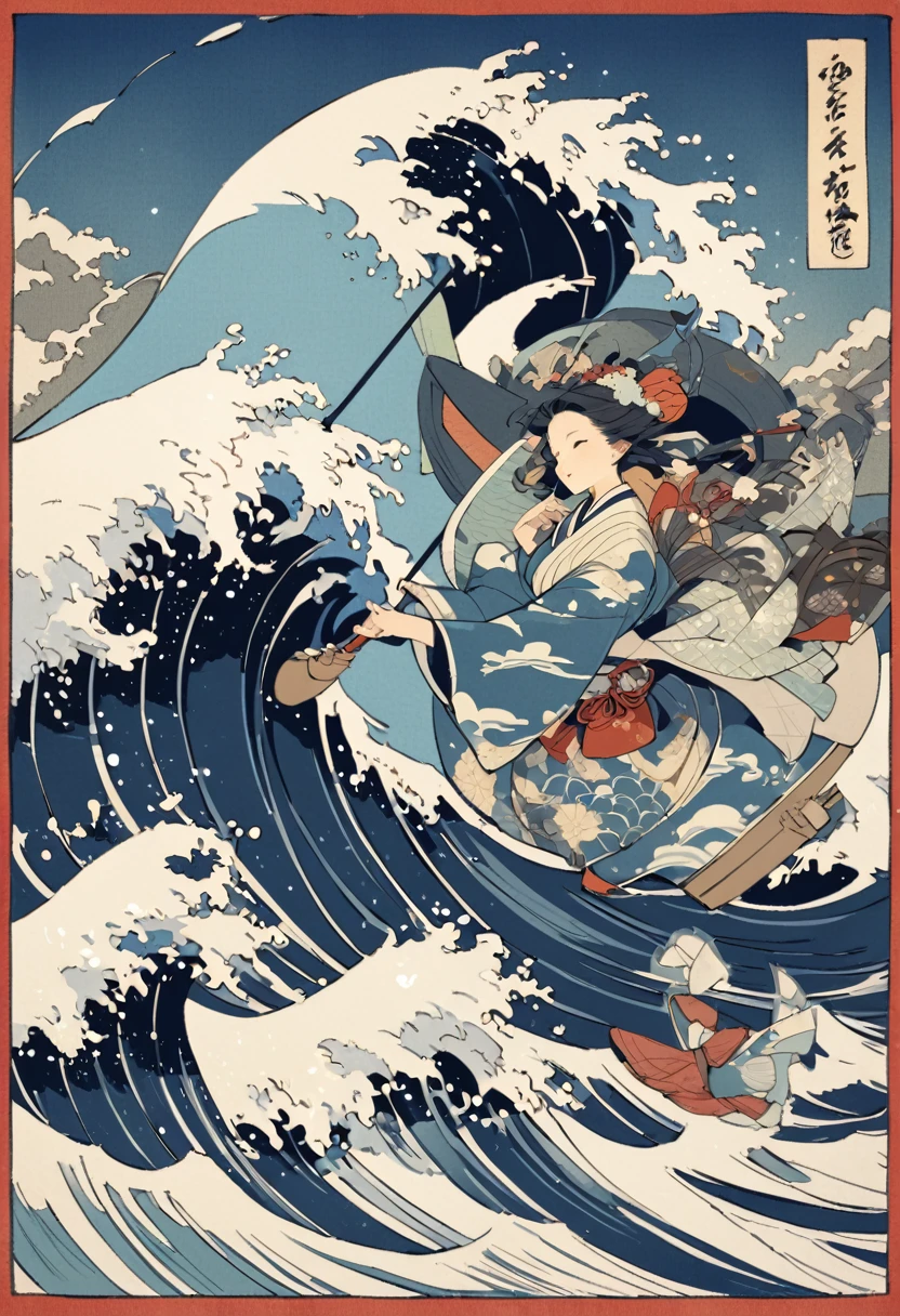 Gentle breezes gather together and become the blue of the sky. Raging waves pile up and become the blue of the sea. Our lives are invisible, but if we are filled with prayers to protect the Earth, the blue of hope that all our parents have longed for will be resurrected. (Ukiyo-e style)
