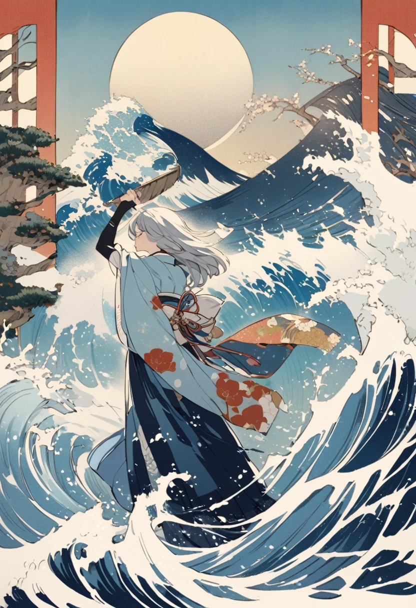Gentle breezes gather together and become the blue of the sky. Raging waves pile up and become the blue of the sea. Our lives are invisible, but if we are filled with prayers to protect the Earth, the blue of hope that all our parents have longed for will be resurrected.　（Ukiyo-e style）