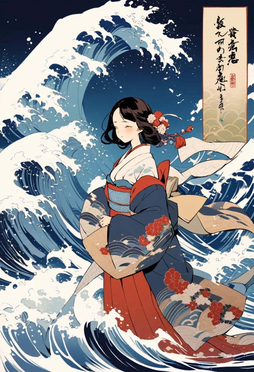 Gentle breezes gather together and become the blue of the sky. Raging waves pile up and become the blue of the sea. Our lives are invisible, but if we are filled with prayers to protect the Earth, the blue of hope that all our parents have longed for will be resurrected. (Ukiyo-e style)