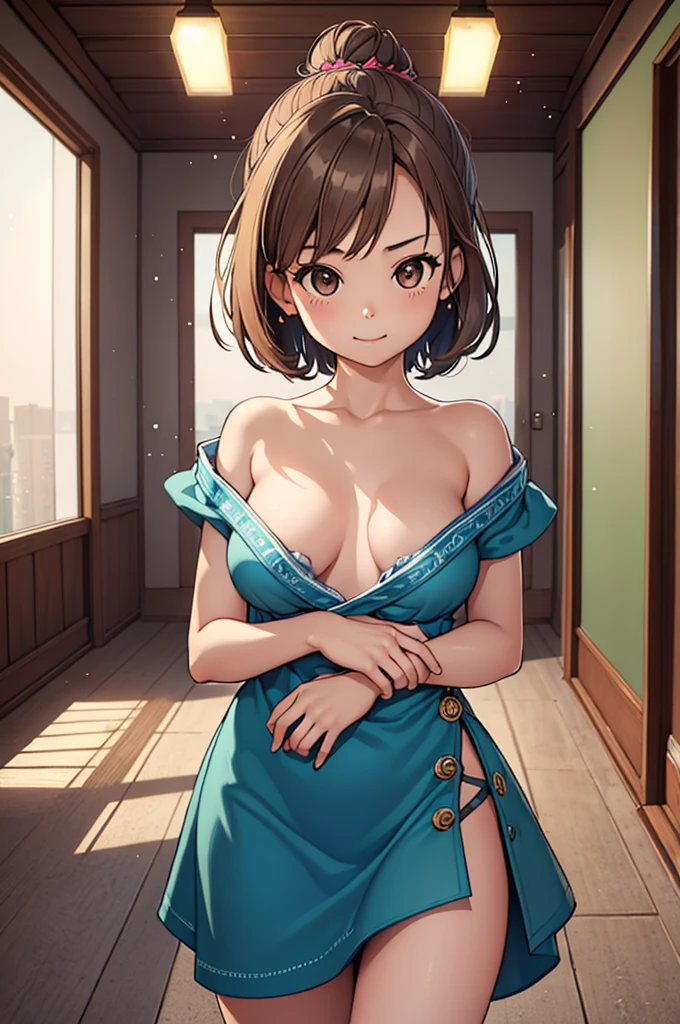 (Masterpiece artwork: 1.3), (8K, Photorealistic, RAW photograph, Superior image quality: 1.4), high school girl from Japan naked with her breasts out and shows her, unsmooth skin, breasts big, camera focus on breasts, small nipples, (random hairstyles:1.2), chest neckline:1.2, super detailed face, Eye of detail, Bring your chest together, sharp focus:1.2, beautfull woman:1.4, Light brown bun hair, high-quality, Masterpiece artwork, 超High resolution, (Photorealistic:1.4), Highly detailed and professional lighting smile, Shoulder out, Lean, serious facial expression, short-hair, Fatal position