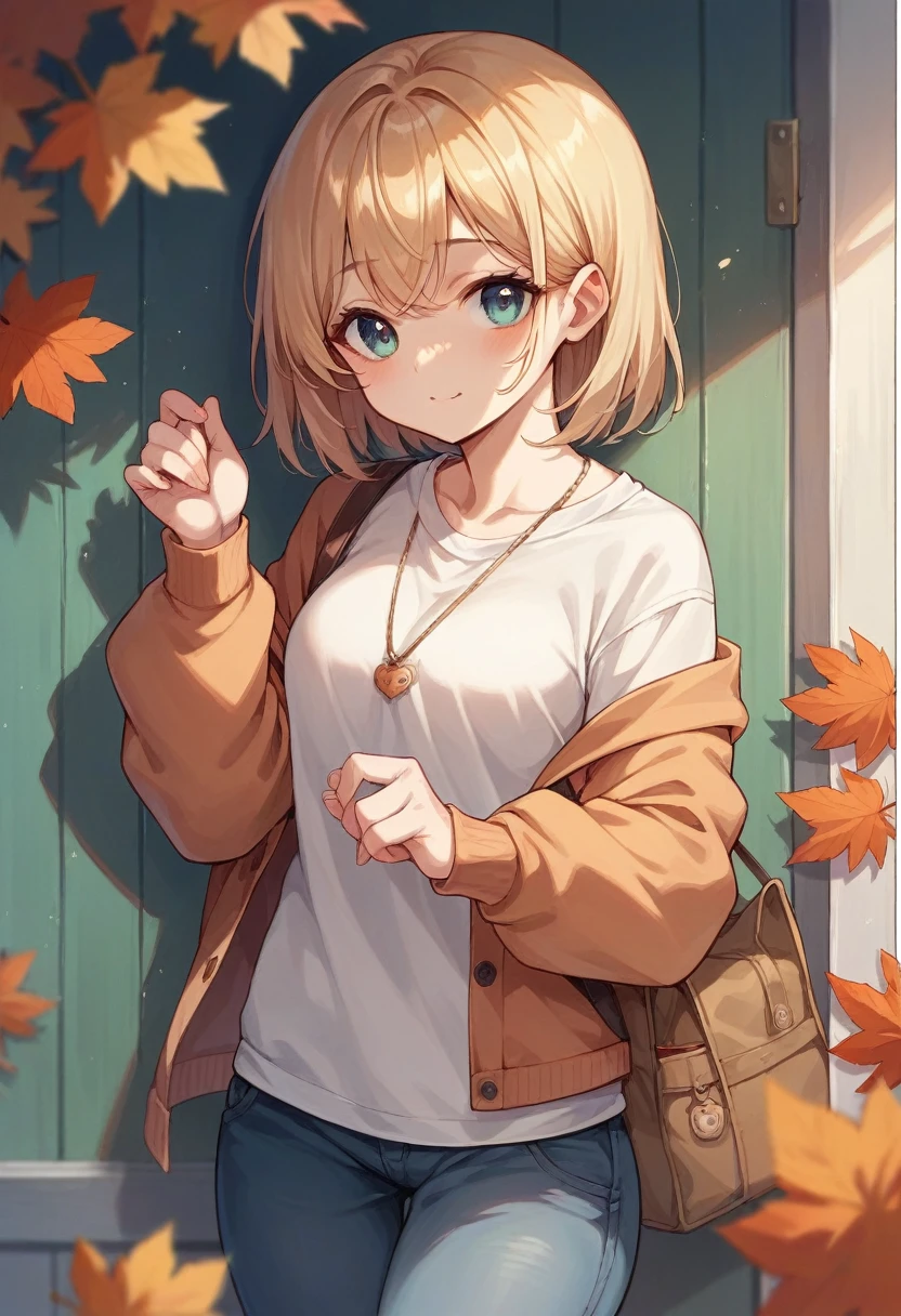 Cute girl in soft autumn clothing