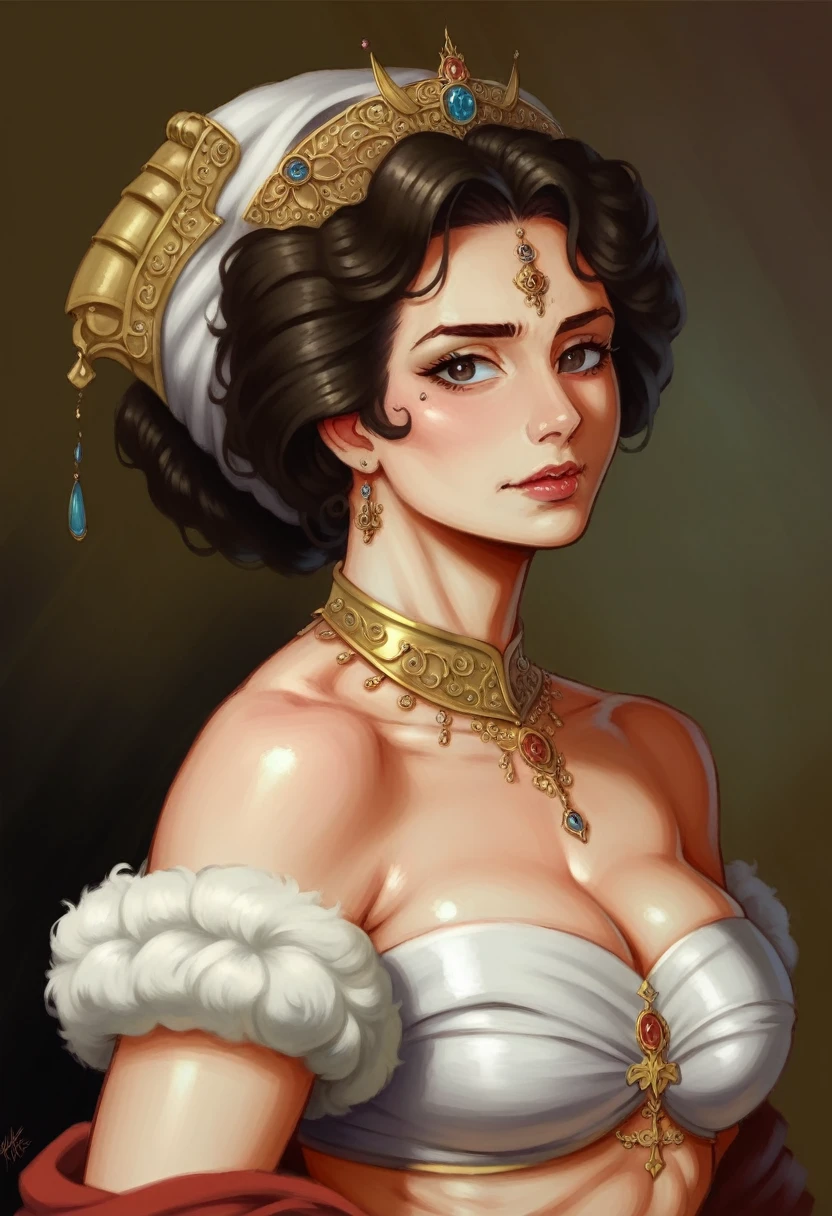 Best quality, highly detailed, masterpiece, Indian princess, Rajkanya, royal clothes, Masterpiece, extremely gorgeous woman, matchless Beauty, portrait, Peter Paul Rubens style, Woman, off shoulder bandeau crop blouse, beautifully styled hair, fluffy hair, middle ages, classicism, andrey atroshenko style, painting, long hair, styled hair, traditional media, realistic, figurative, fine art, detailed Art, oil on canvas, HDR, 8K, original character, high resolution, high detail, focus on the face, intricate, flawless, fluffy hair, Peter Paul Rubens style, By Peter Paul Rubens, sharp picture, no crown